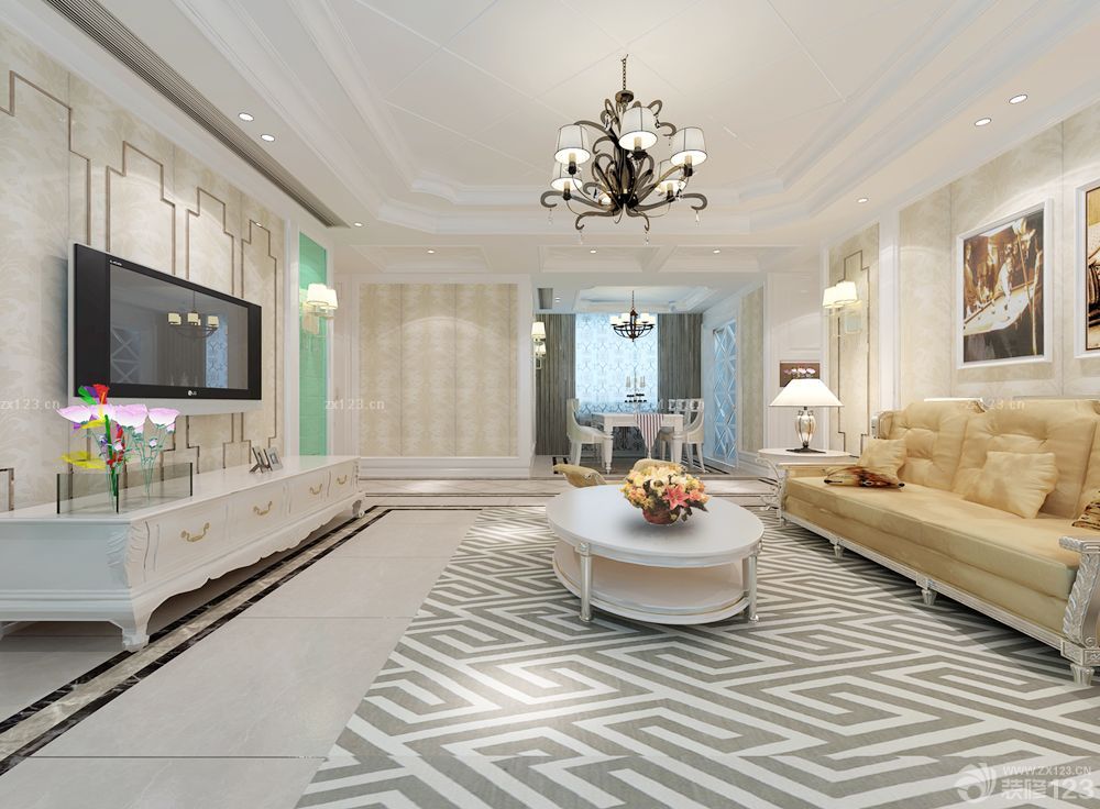 小户型简欧客厅地砖装修效果图大全2025图片