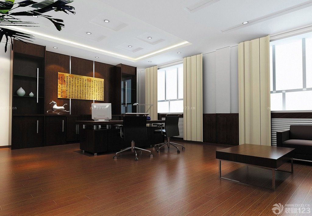 高层写字楼纯色窗帘装修设计效果图片