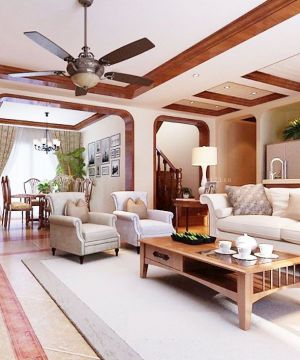 美式别墅家庭客厅装修效果图大全2023图片
