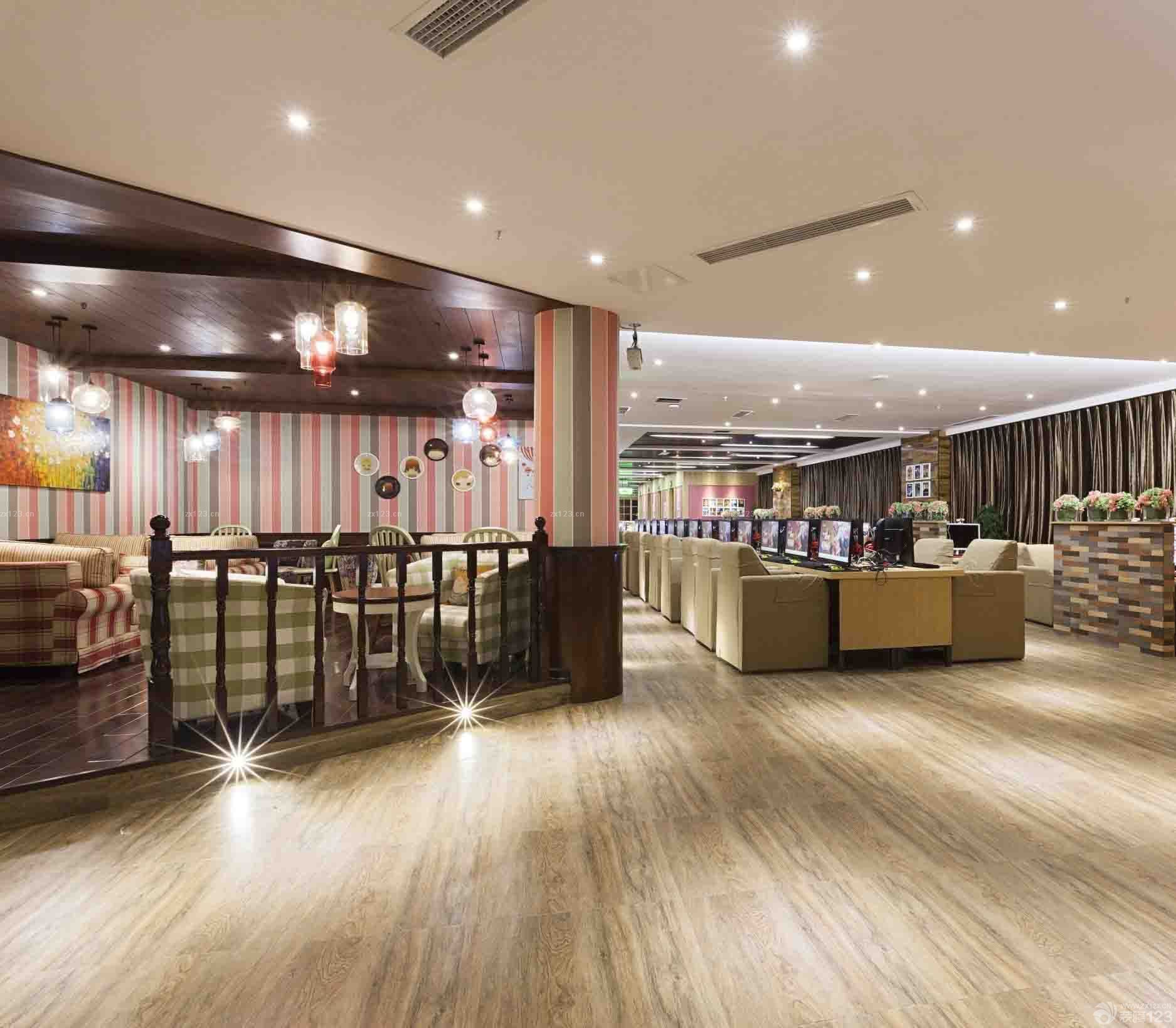 2025大型网吧室内吊顶设计装修效果图片