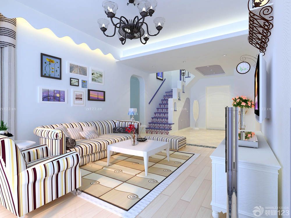 地中海简约别墅设计客厅地毯图片