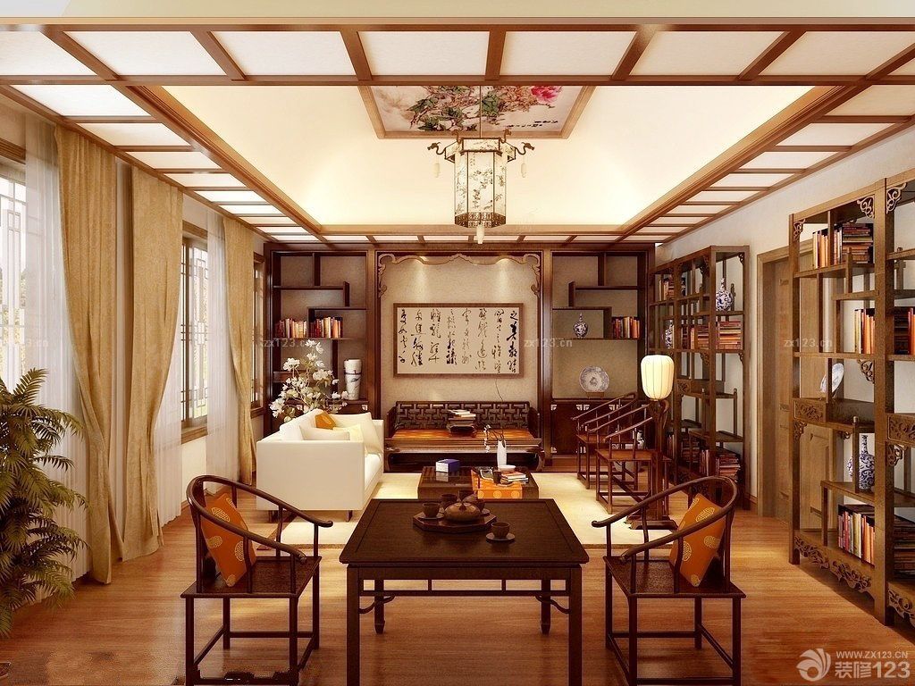 简中客厅博古架装潢设计效果图