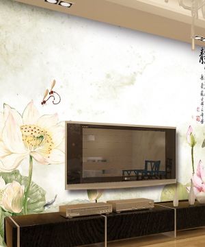 2023简中式客厅电视背景墙壁画装修效果图
