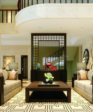 中式别墅客厅屏风装修效果图大全2023图片
