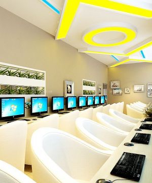 现代风格网吧室内电脑桌椅设计图2025图片