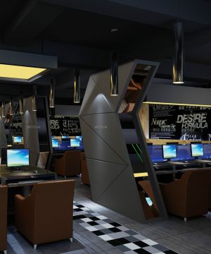 时尚网吧室内吊灯装修效果图2025图片 