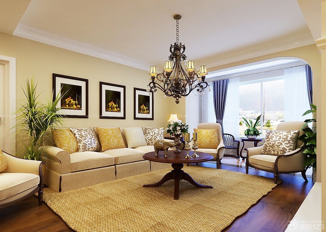 美式农村客厅吊灯装修效果图大全2025图片