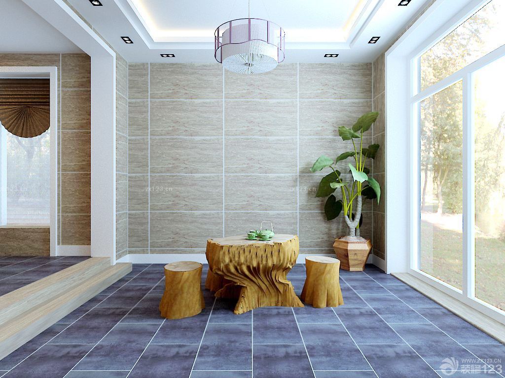 现代简约别墅设计客厅连阳台装修效果图