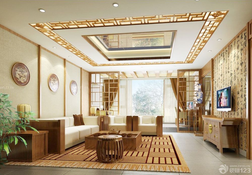 客厅吊顶装饰装修效果图大全2025图片中式