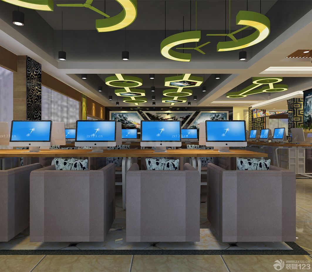 网吧吊顶设计装修效果图2025图片