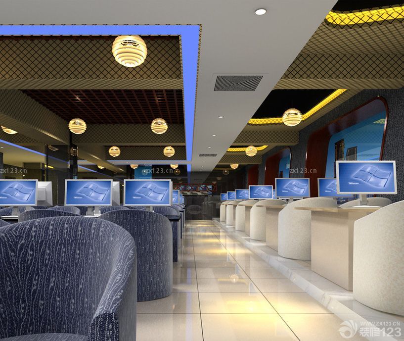 现代设计网吧室内沙发椅摆放图片大全2025