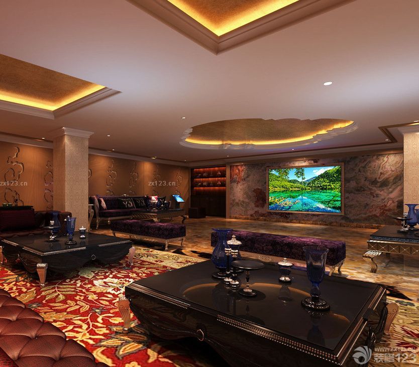 ktv大包间石材电视背景墙装修效果图2025