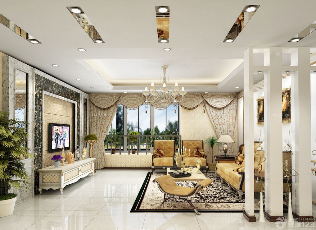 欧式别墅设计客厅隔断效果图