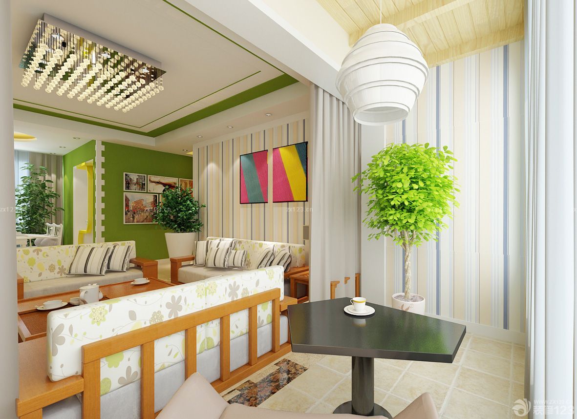 室内客厅连阳台装修设计效果图