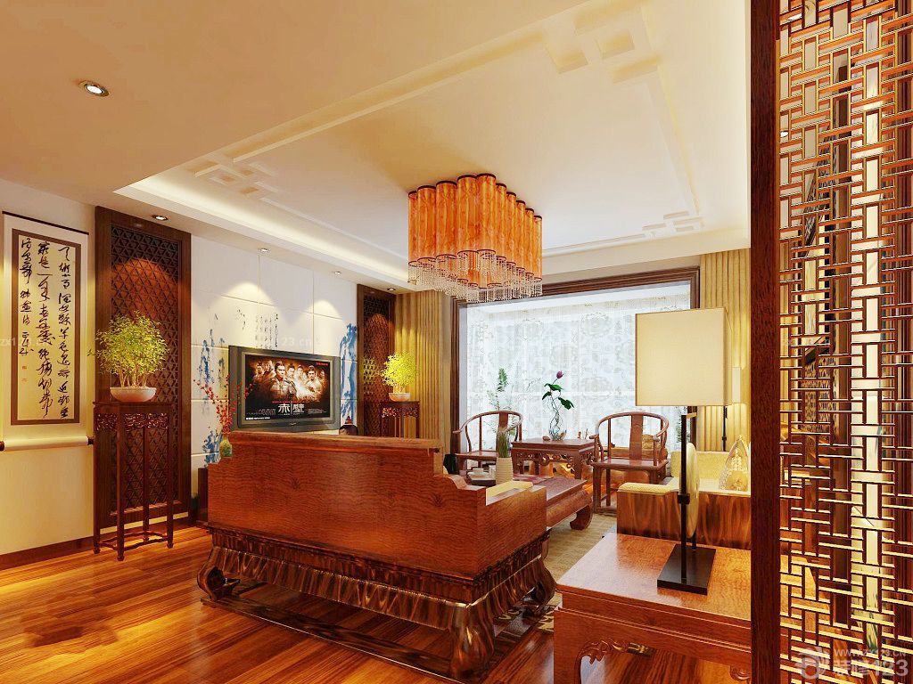 二室一厅中式风格小户型精致装修电视背景装修图