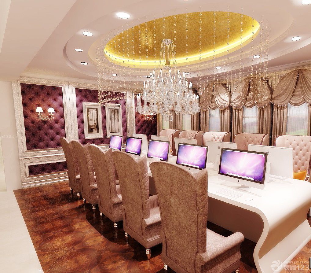 2025最土豪网吧室内水晶吊灯装修图片