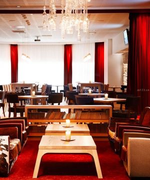 休闲酒吧设计红色窗帘装修效果图片