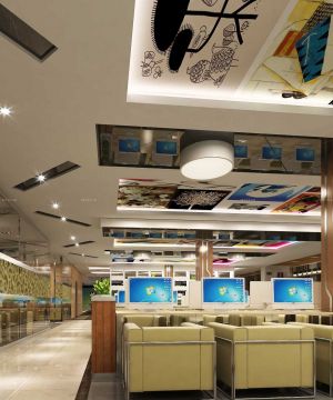 最土豪网吧室内吊顶装饰设计效果图2025图片