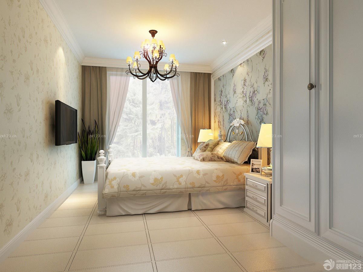 小户型欧式主卧壁纸装修效果图