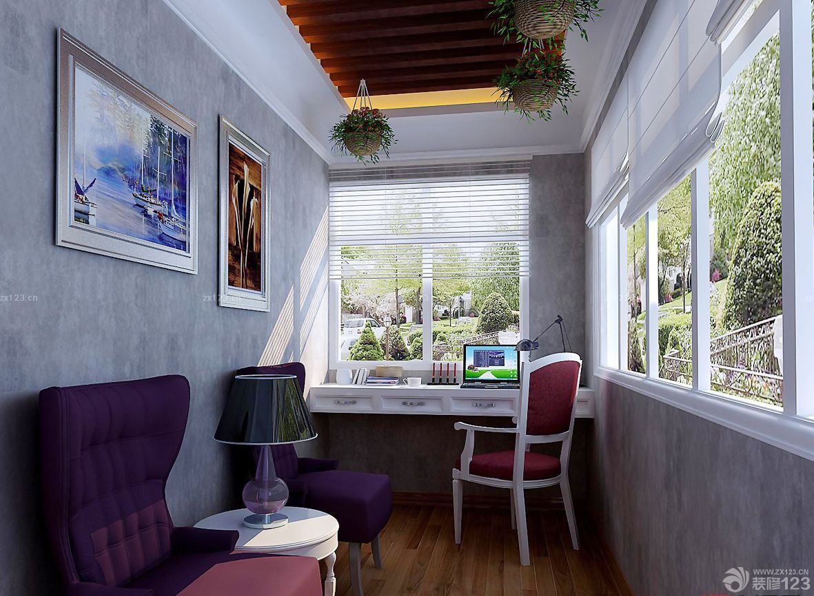 带阳台客厅书桌设计装修效果图