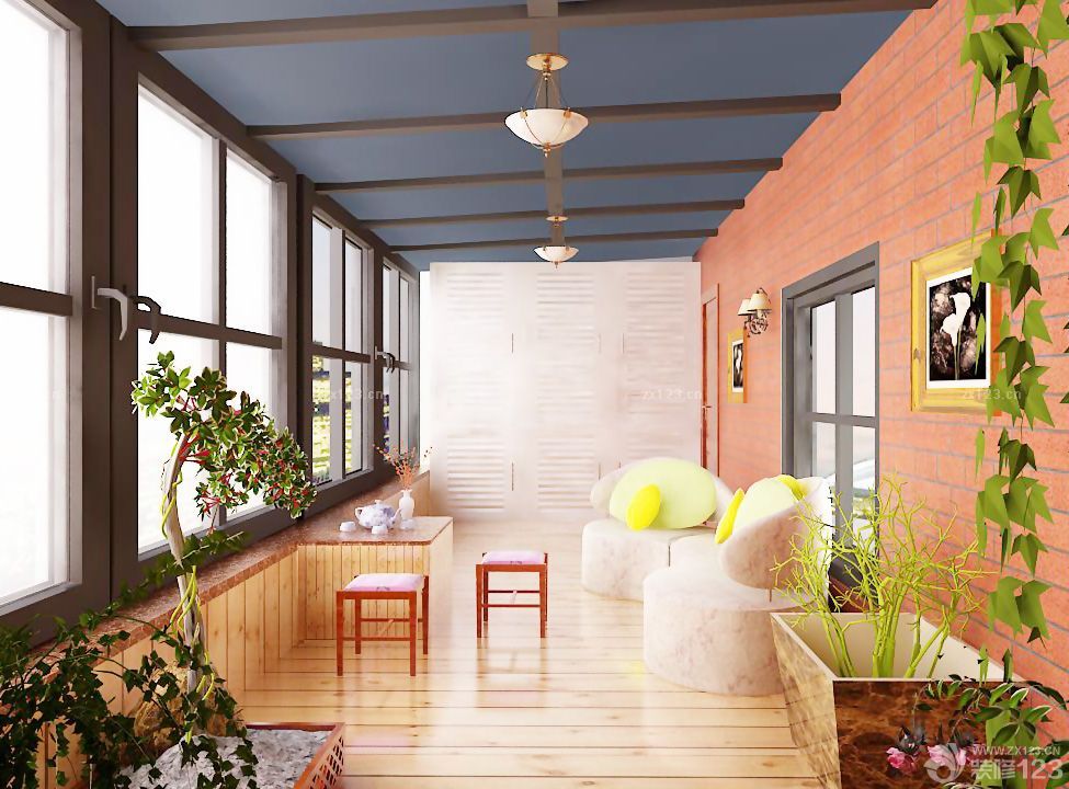 带阳台客厅简约吊灯装修效果图片