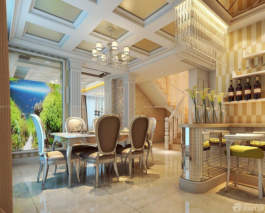 欧式跃层别墅餐厅设计装修效果图