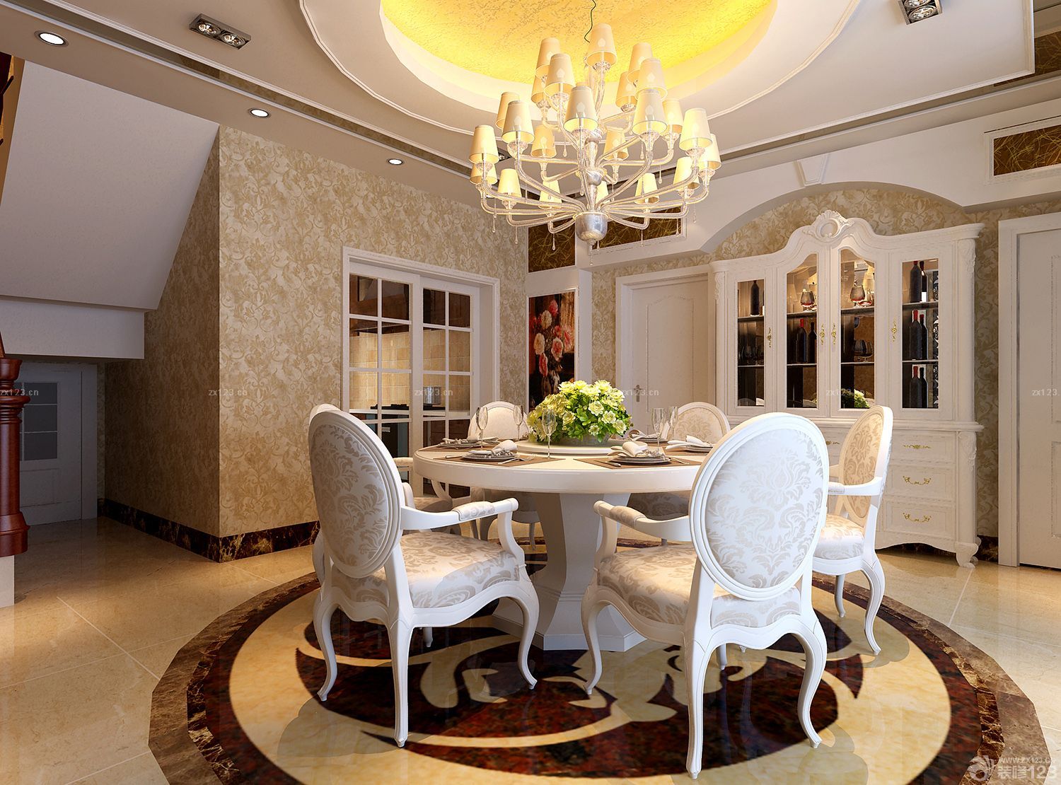 欧式餐厅地板砖拼花图案装修效果图