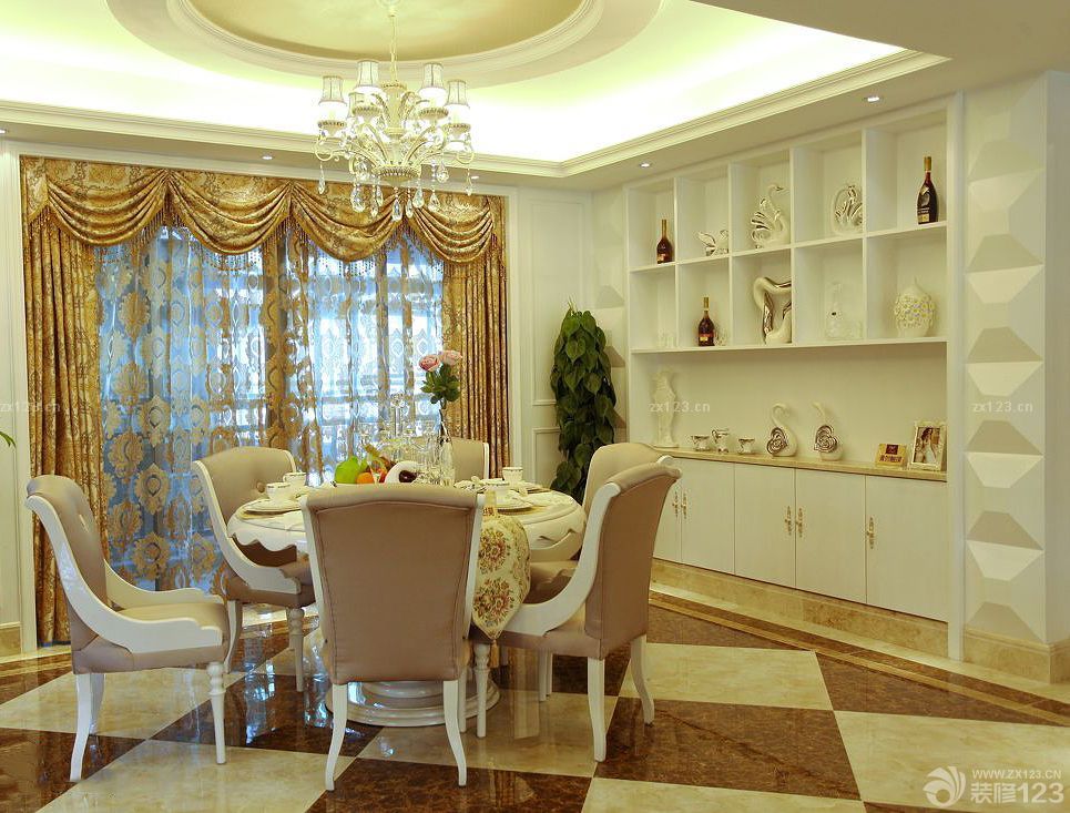 欧式餐厅布艺窗帘装饰装修效果图片