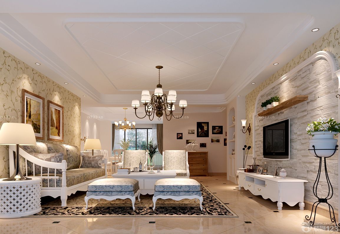 欧式室内客厅家具搭配设计效果图