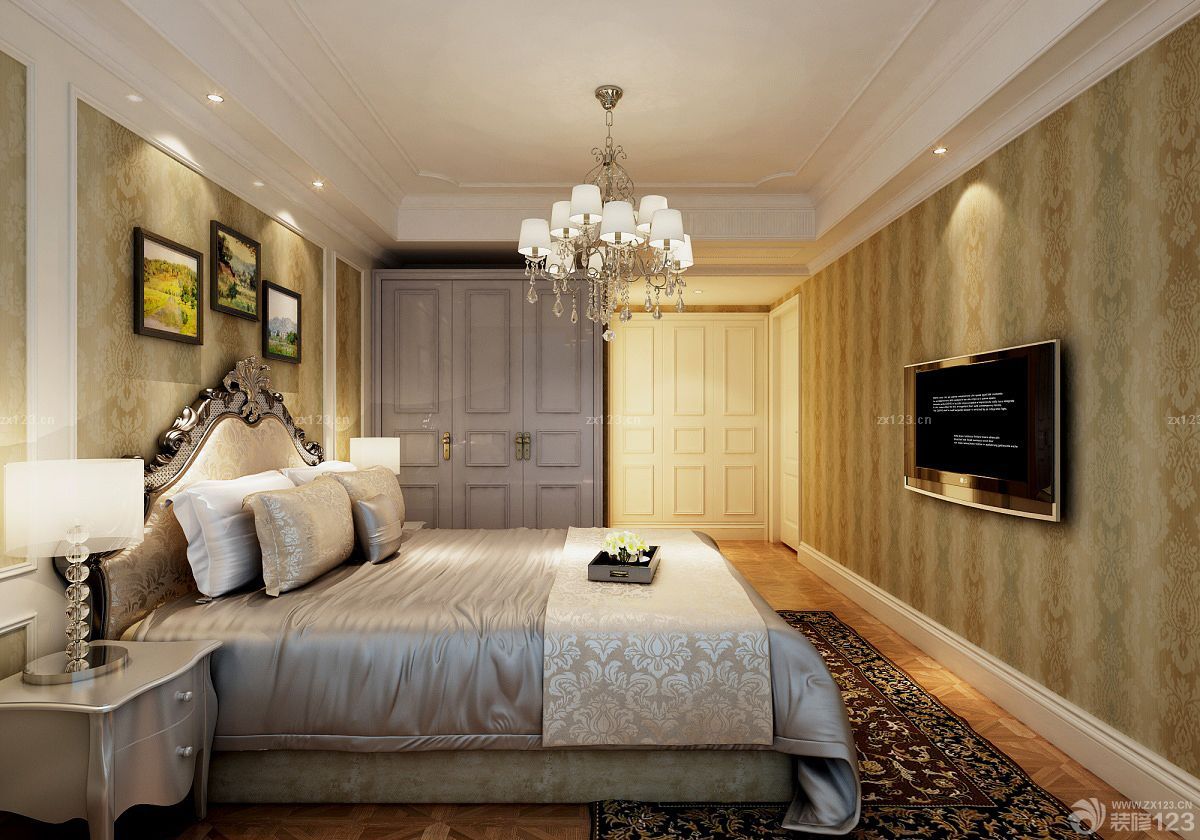 主卧欧式花纹壁纸装修设计效果图