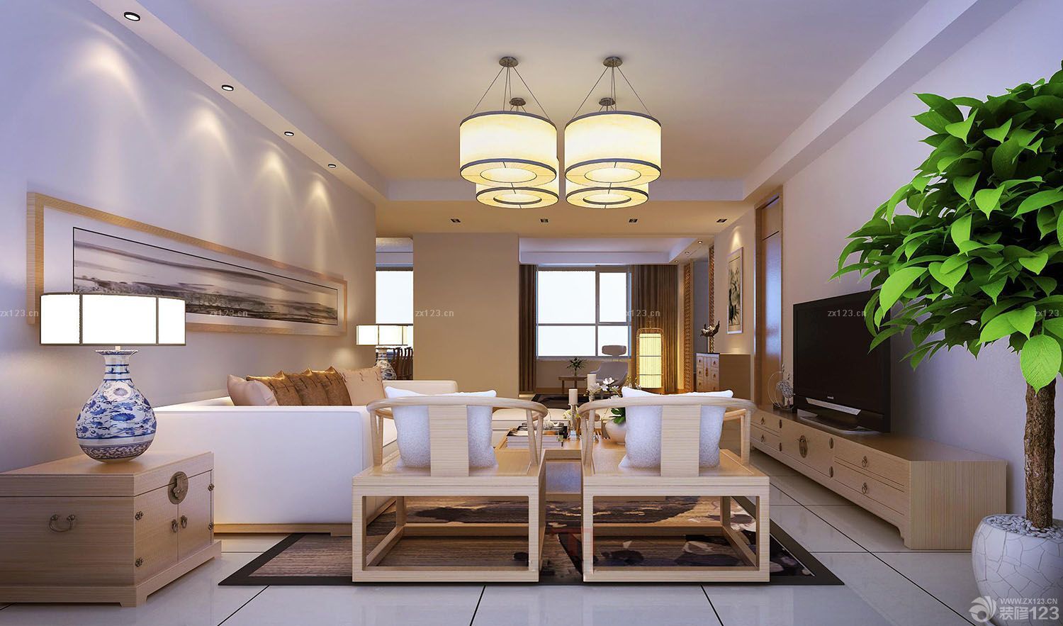 现代简约中式风格电视背景墙暗门效果图2025