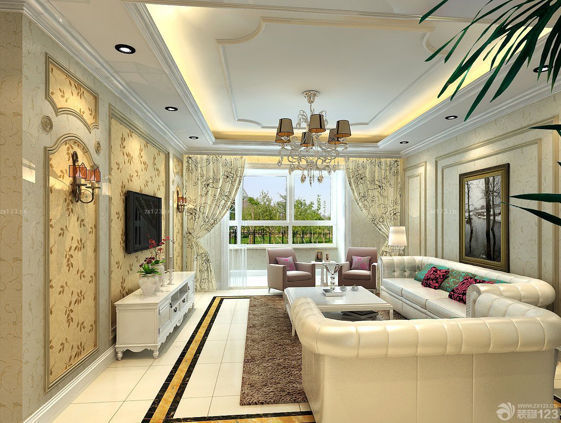 欧式家居客厅电视背景墙暗门效果图2025