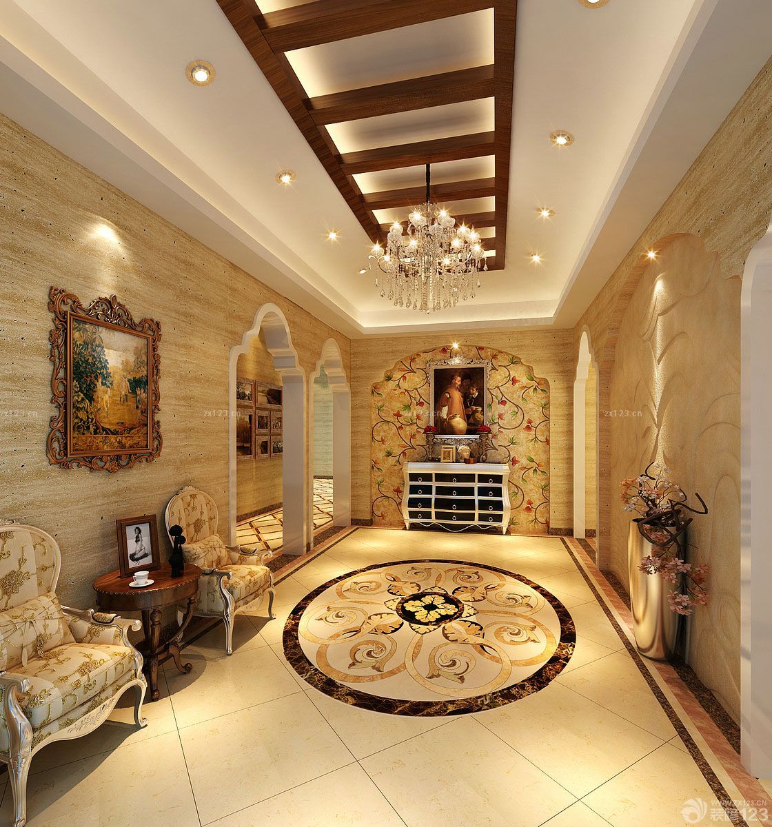 2025新古典欧式风格入户吉祥地砖拼花效果图