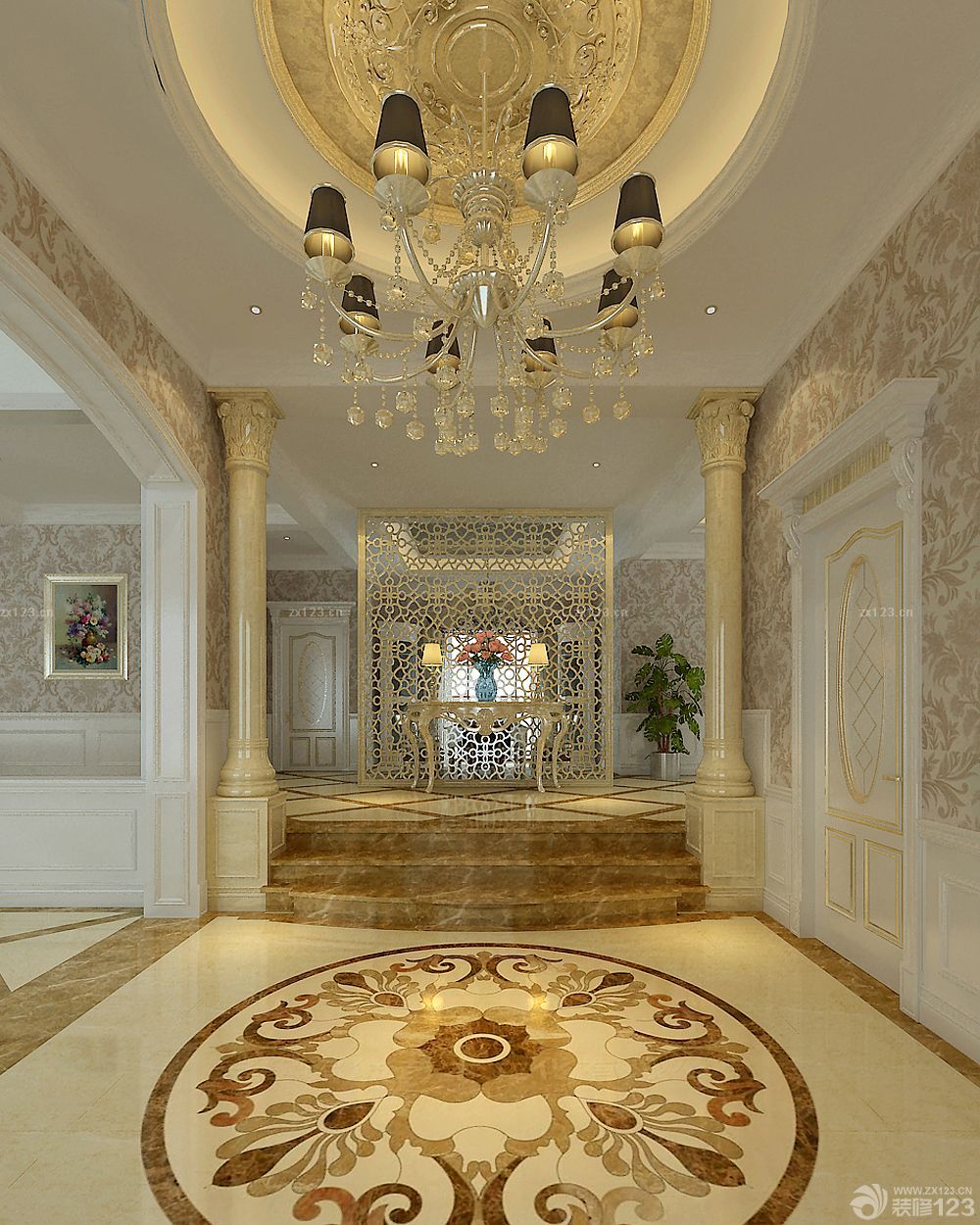 2025别墅欧式入户吉祥地砖拼花装修效果图
