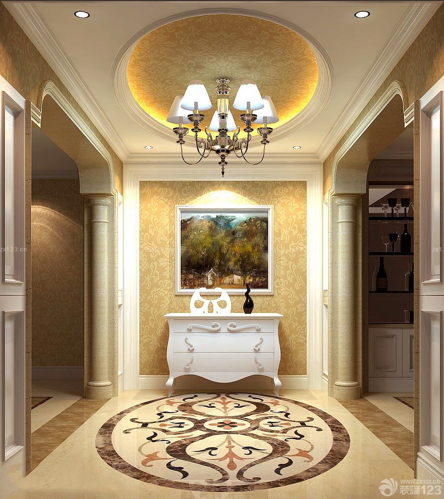 2025欧式豪华别墅入户吉祥地砖拼花装修效果图