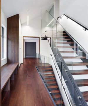 现代公司楼梯间深棕色地板装修设计效果图