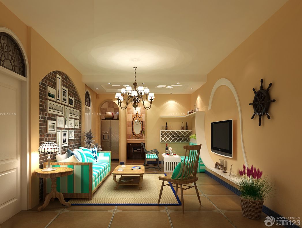 123平方米美式乡村混搭风格客厅的装修