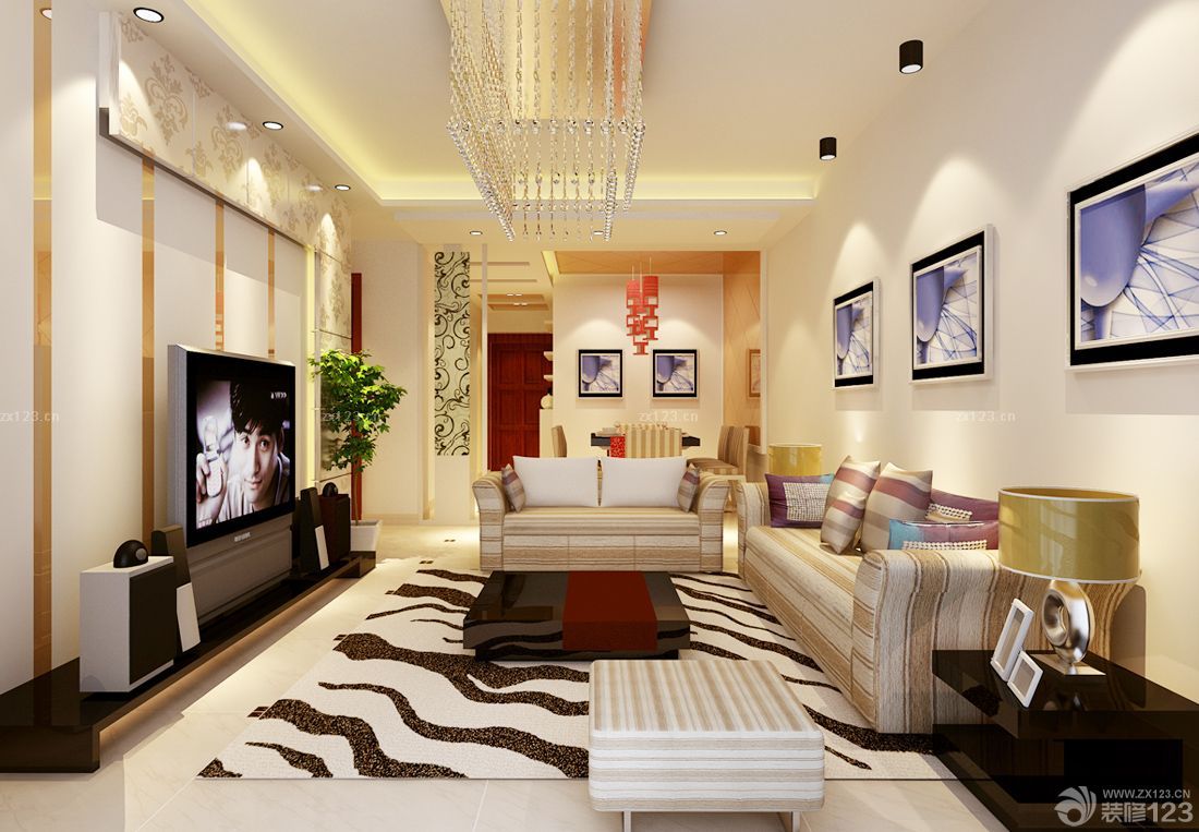 现代长形客厅装饰画装修效果