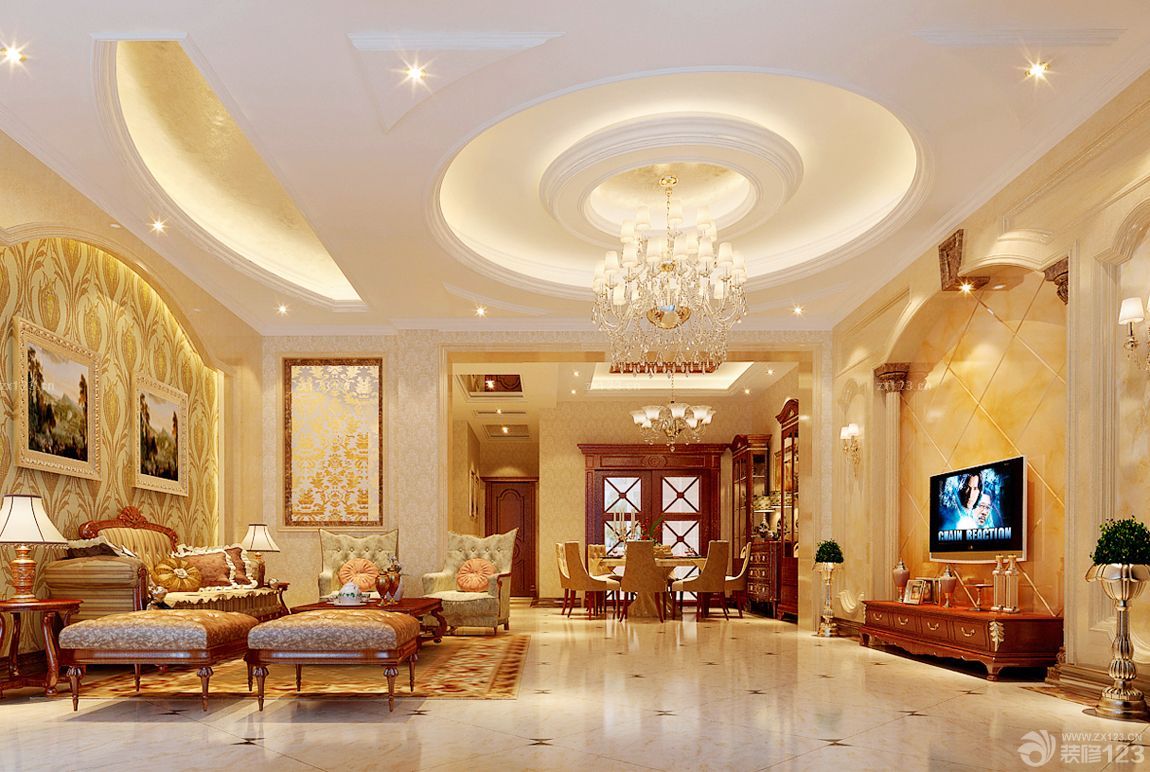 2025欧式长形客厅装修效果图片