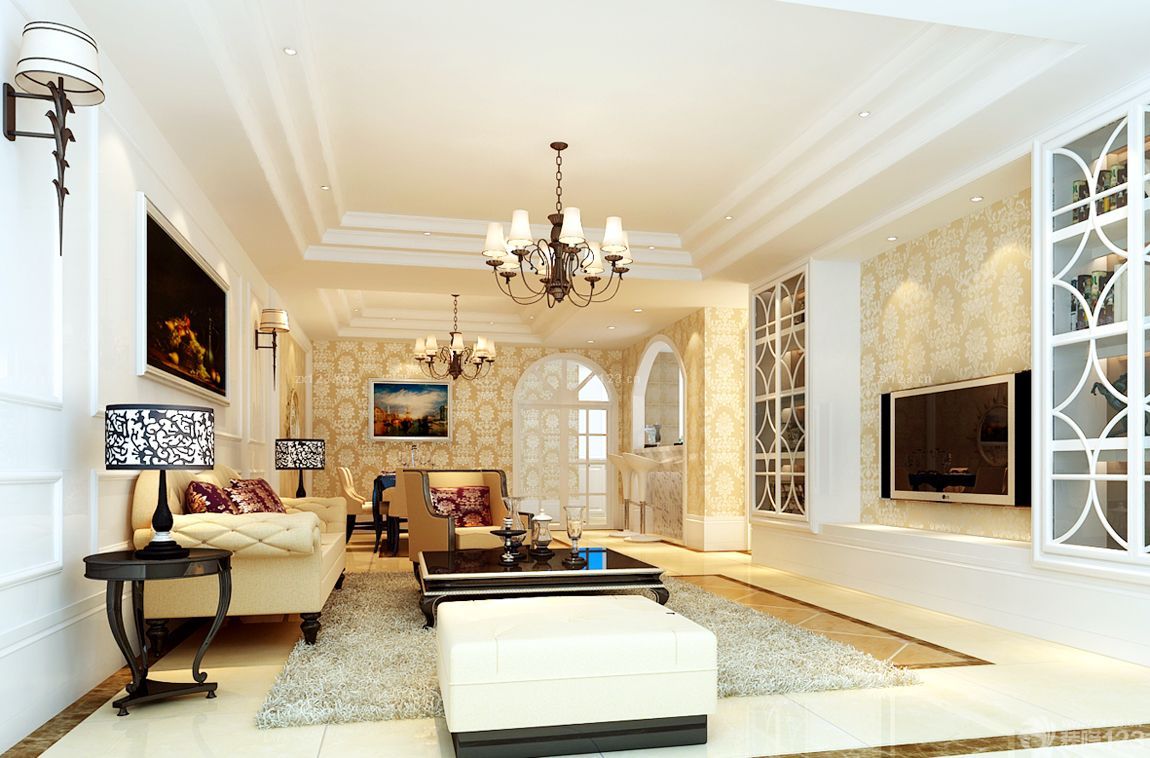 简约别墅设计客厅壁纸电视背景墙效果图片