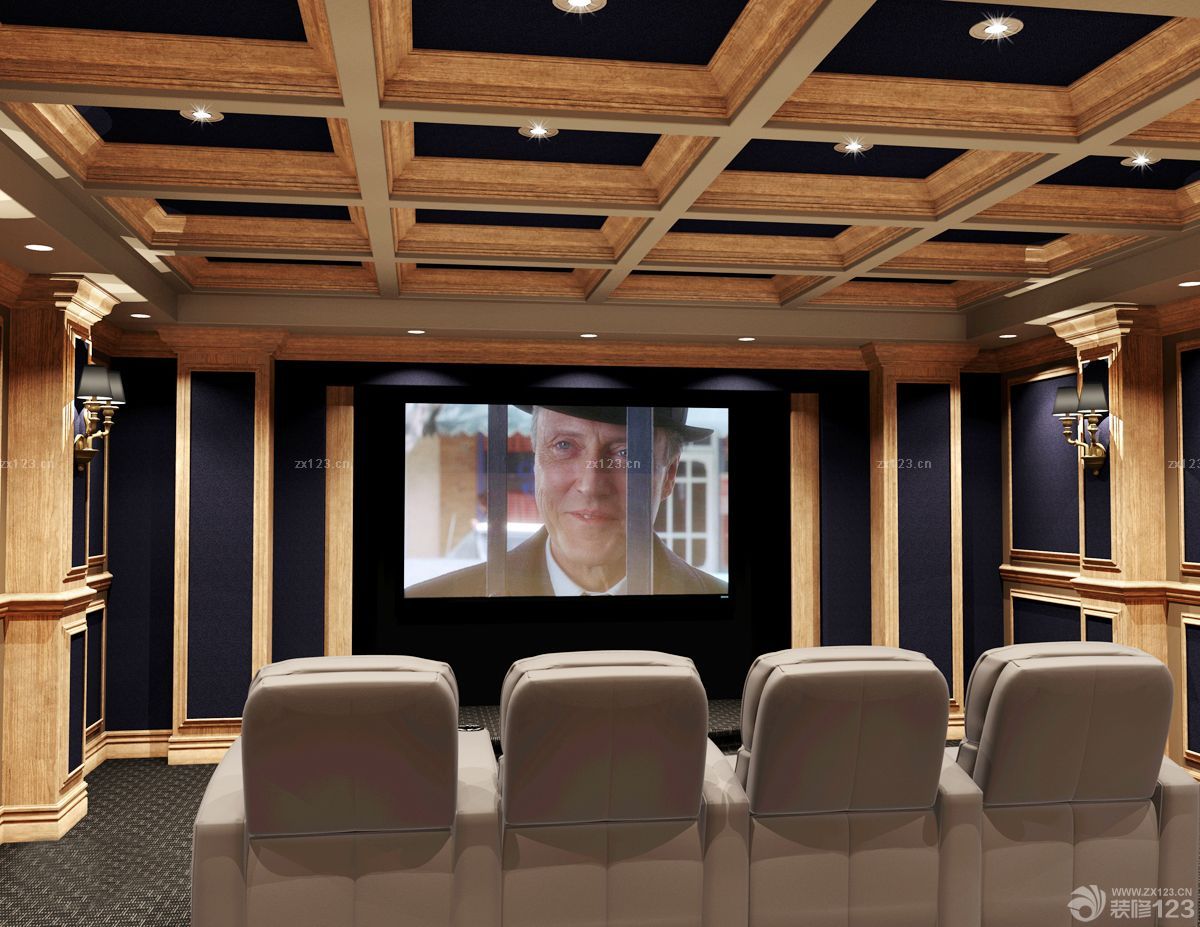 客厅家庭影院格栅吊顶装修效果图