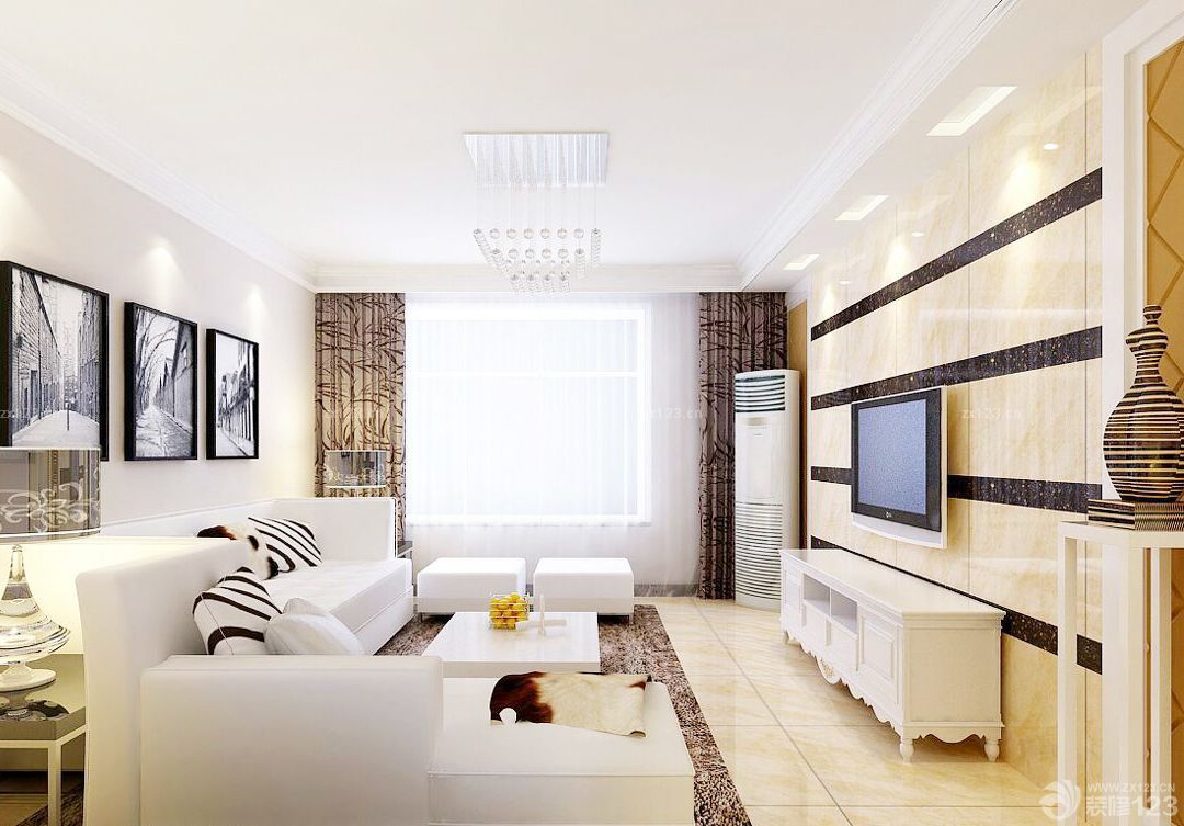 2025现代简约风格客厅白色电视柜效果图