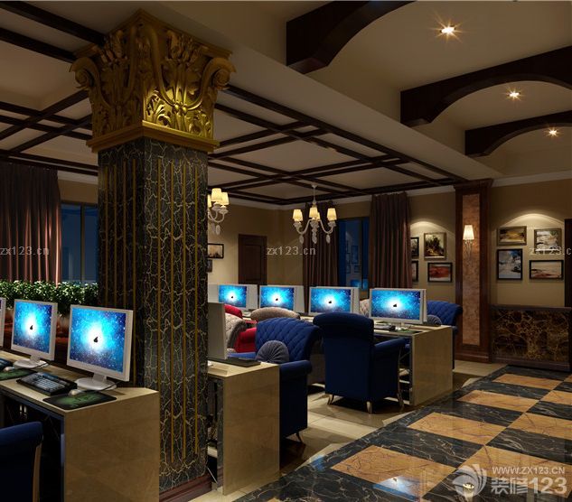 世界上最豪华的网吧室内大理石地板砖装修图片