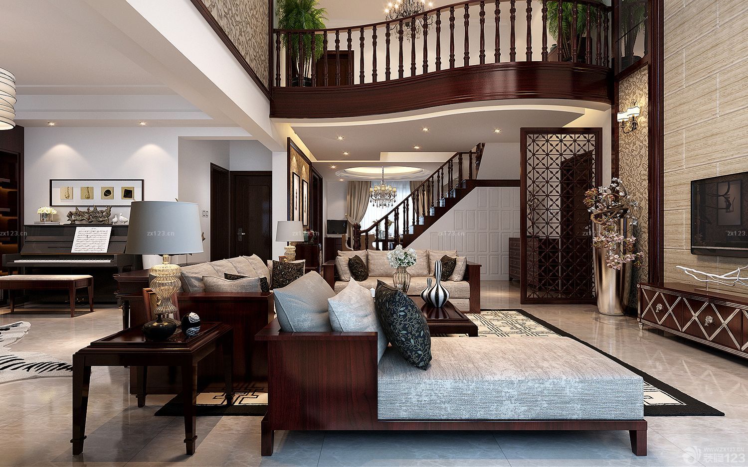 2025别墅家居带屏风的客厅装饰设计装修图