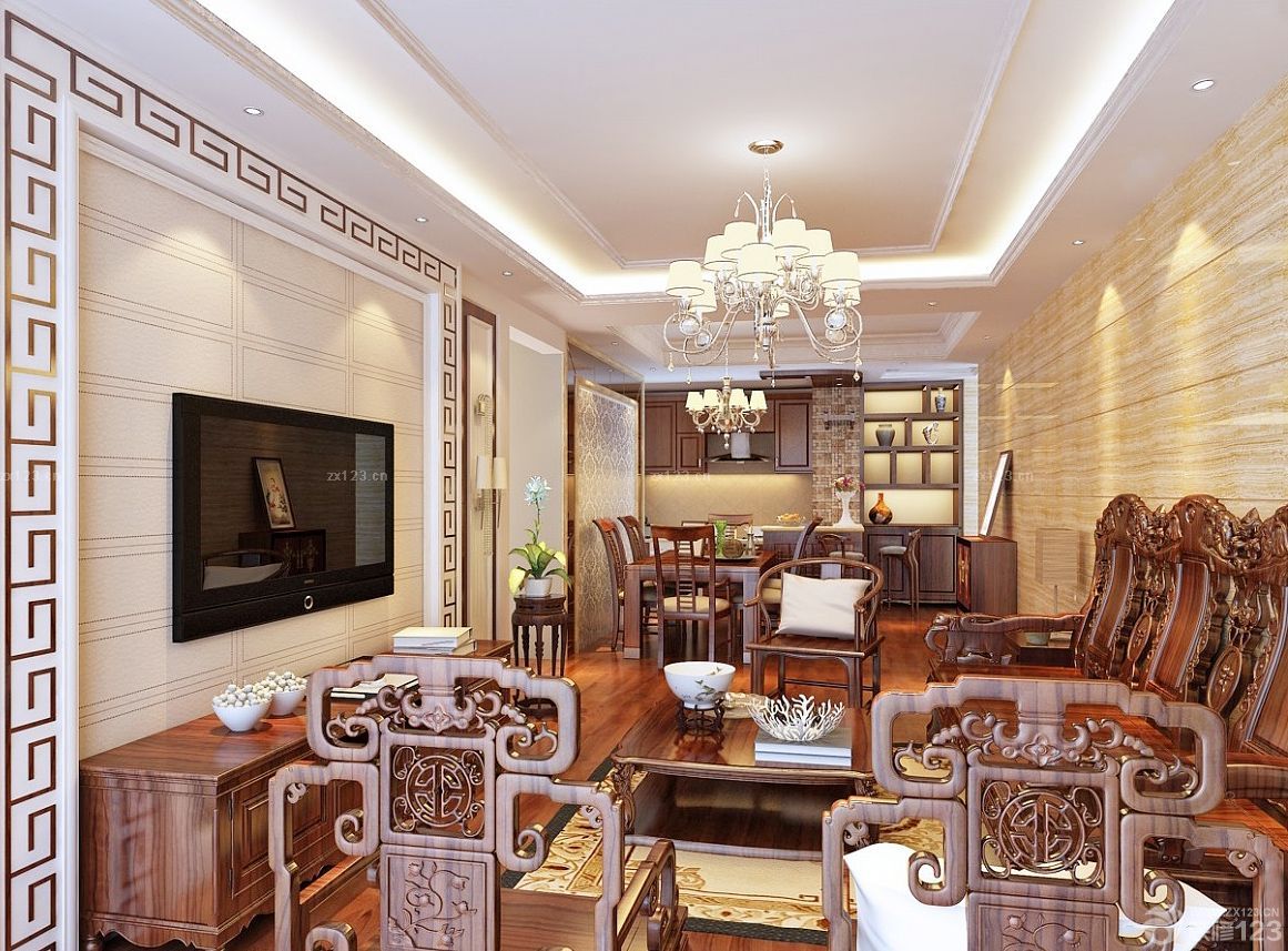 中欧混搭风格客厅满贴墙砖