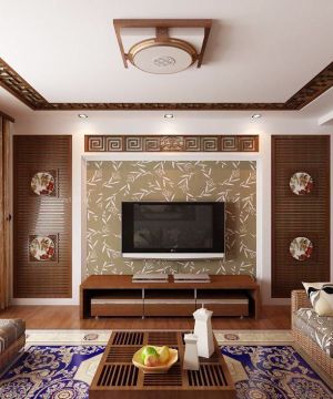 中式别墅客厅壁纸电视墙效果图