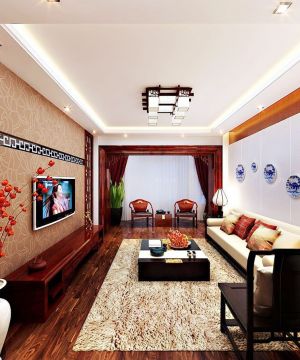 2023简中式客厅壁纸电视背景墙装修效果图