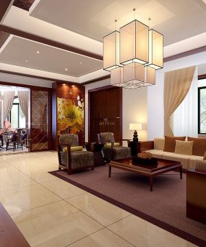 2023中式别墅带屏风的客厅装饰装修效果图