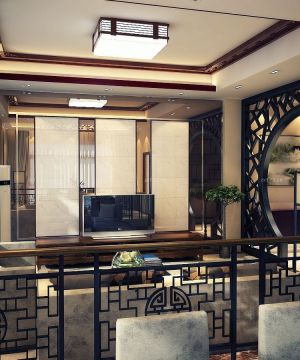 2025别墅中式风格带屏风的客厅装饰装修图
