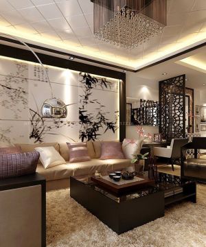 2025简约中式带屏风的客厅装饰装修效果图